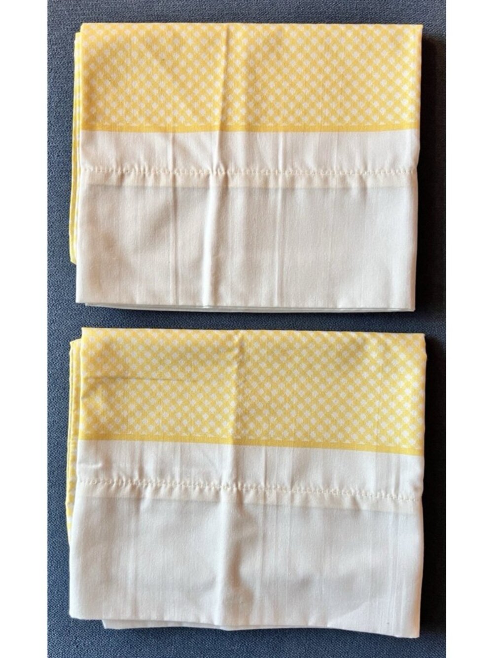 Pair WAMSUTTA Pillowcases Yellow White Lattice Gingham Made in USA Poly-Cotton